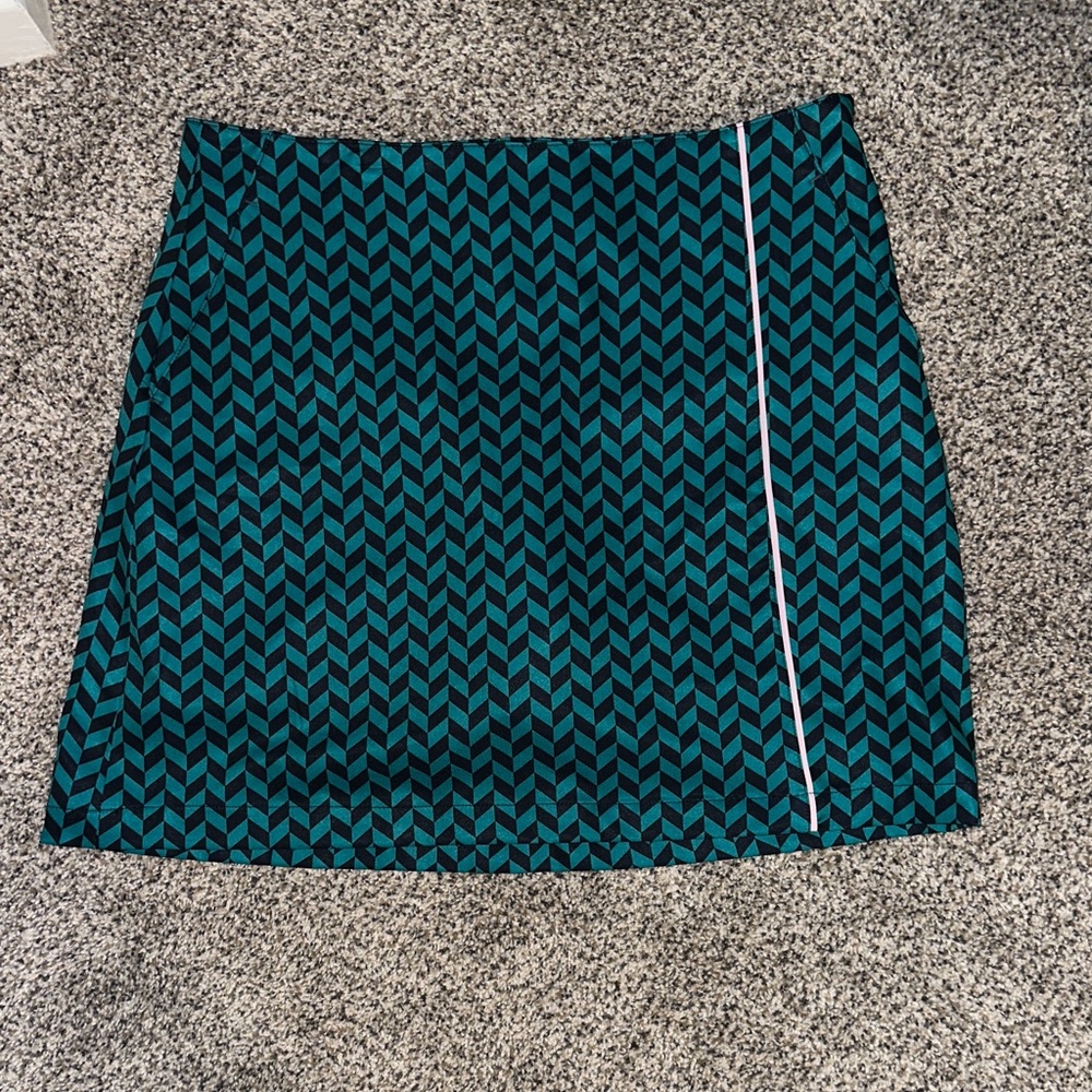 Lady Hagen Teal and Black Chevron Mini Skirt
